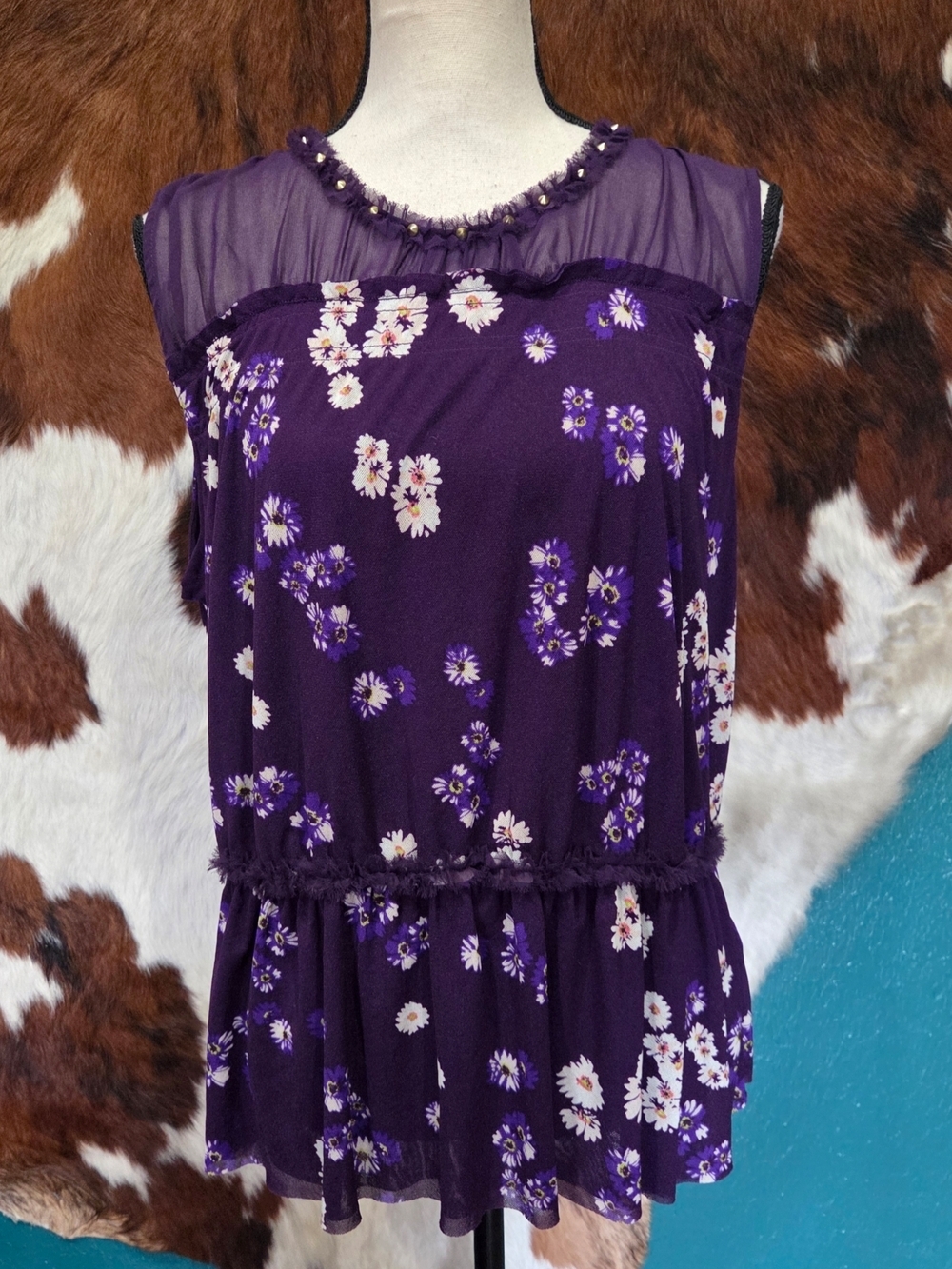 Juicy Couture Purple Floral Sleeveless Blouse
